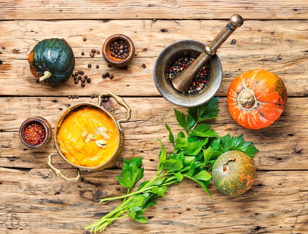 Pumpkin soup on the table