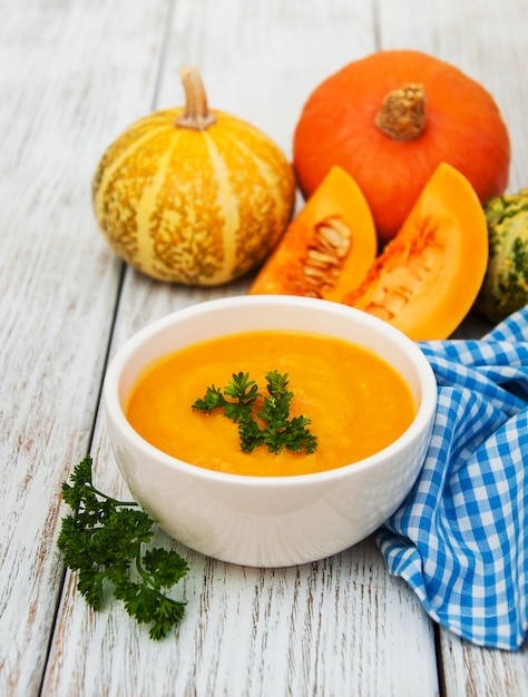 Pumpkin soup with fresh pumpkins