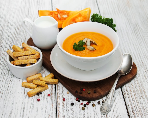 Pumpkin soup with fresh pumpkins