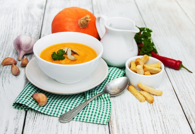 Pumpkin soup with fresh pumpkins