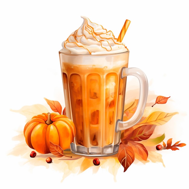 Pumpkin spice latte aquarel drankje Herfst aquarel herfst seizoensgebonden AI generatief geïsoleerd