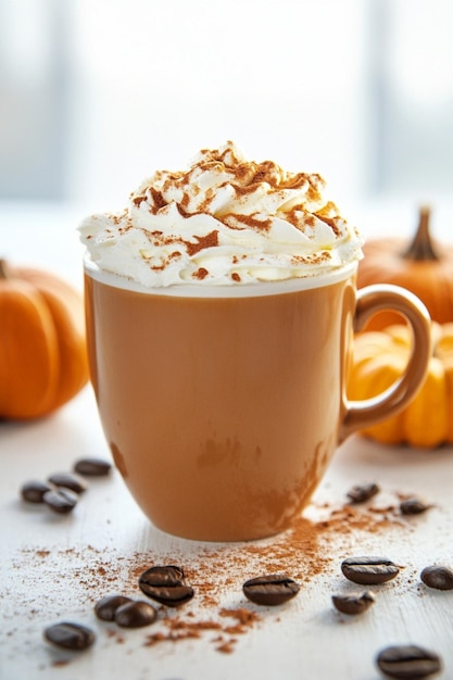 A Pumpkin Spice Latte captured in a commercial ad with an autumn theme