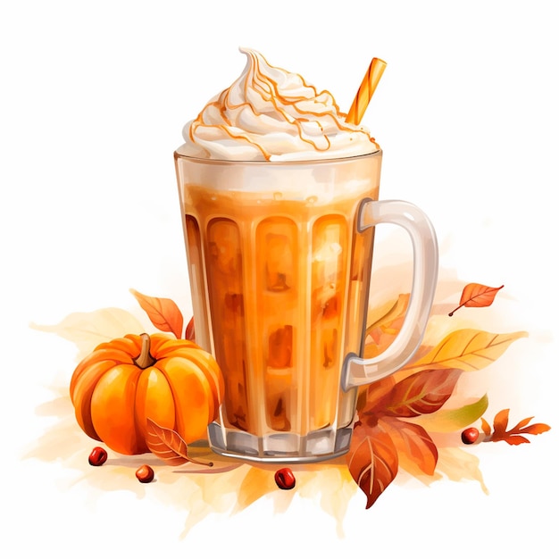 Pumpkin spice latte watercolor drink Fall watercolor autumn seasonal AI generative isolated