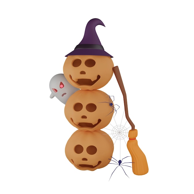 pumpkin stack with ghost and broom stick 3D icon