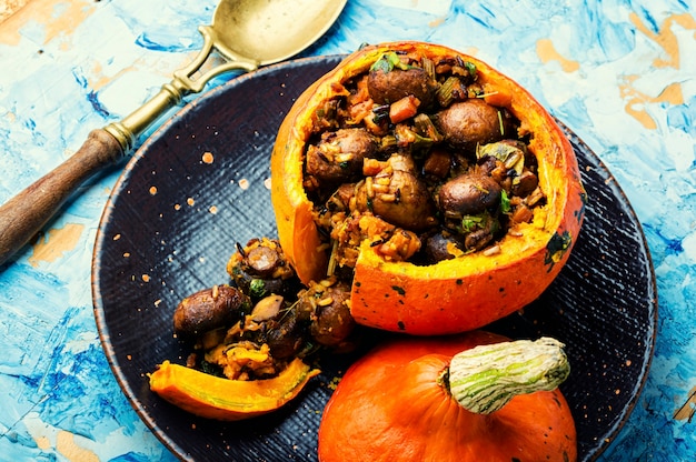 Pumpkin stuffed with mushrooms