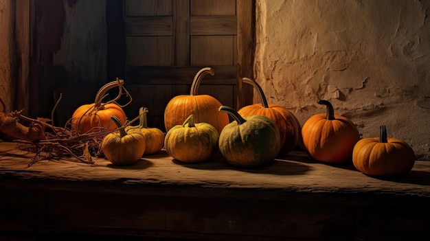 pumpkin on a surface in a antique basement