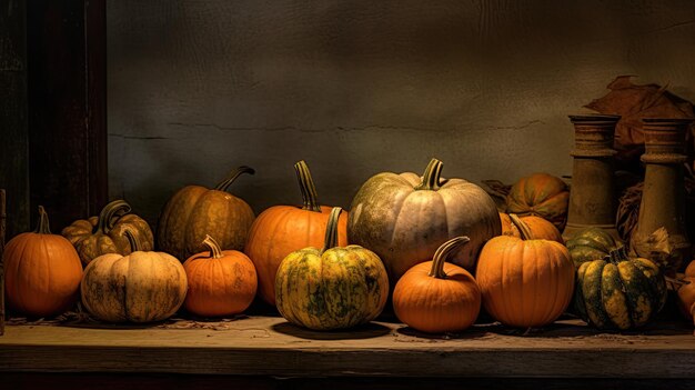 pumpkin on a surface in a antique basement