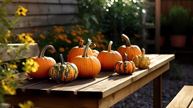 pumpkin on a surface in a antique garden