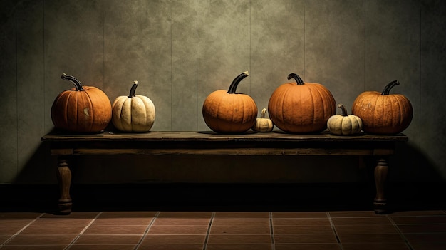 pumpkin on a surface in a antique hallway