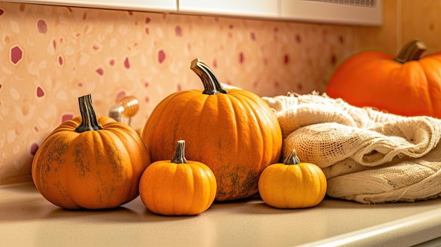 pumpkin on a surface in a antique laundry room