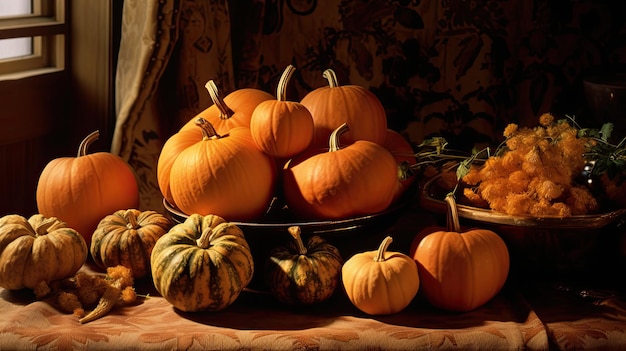 pumpkin on a surface in a antique living room