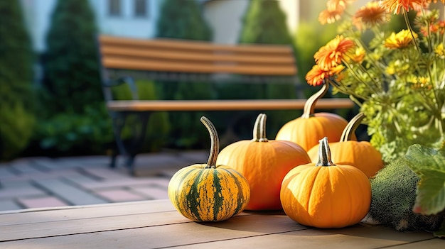 pumpkin on a surface in a modern garden