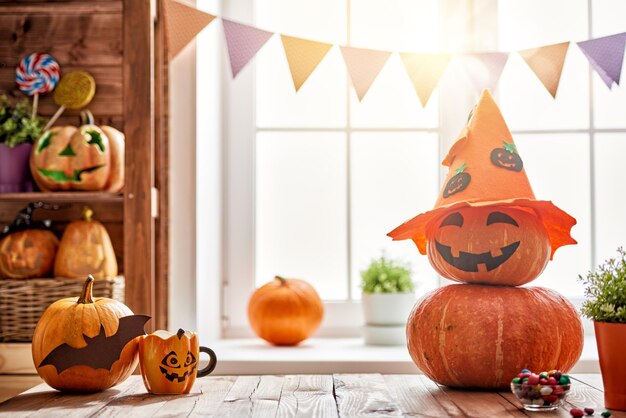 Pumpkin on the table at home