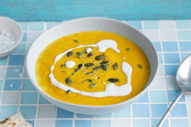 Pumpkin vegetable soup with cream