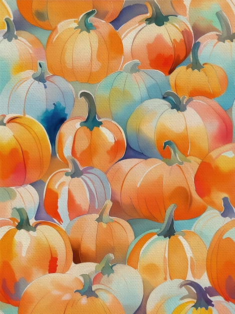 Pumpkin Watercolor Pattern Painting