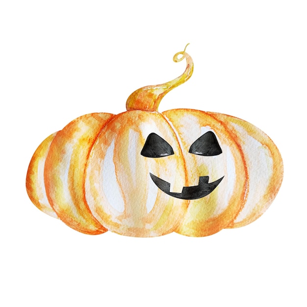 Pumpkin with eyes and mouth watercolor single element