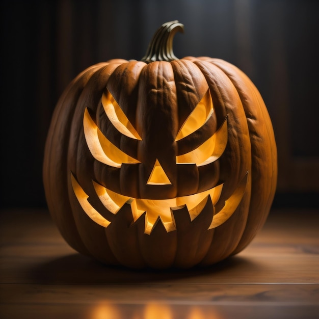 A pumpkin with a face carved into it