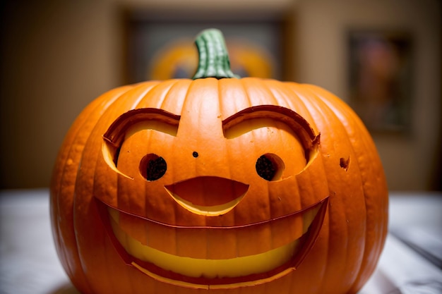 A Pumpkin With A Face Carved Into It