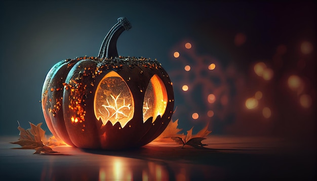 A pumpkin with halloween lights