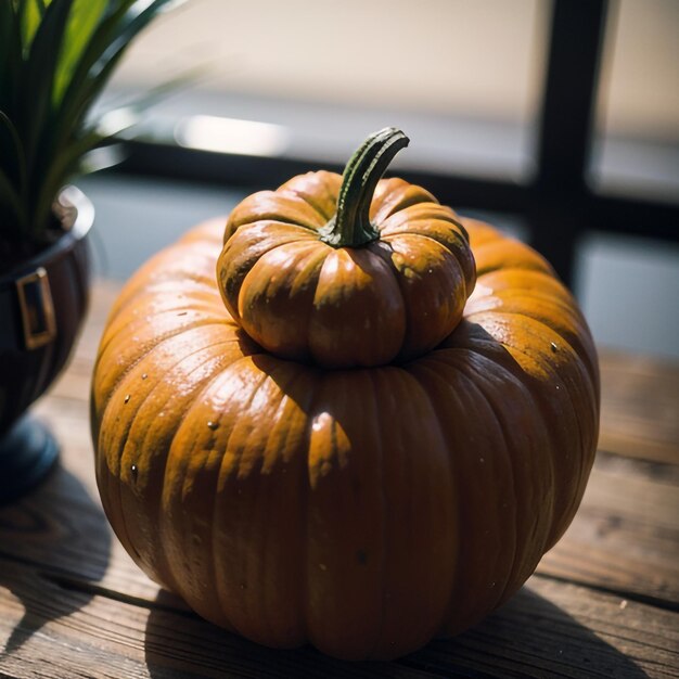 a pumpkin with a plant in the middle of it