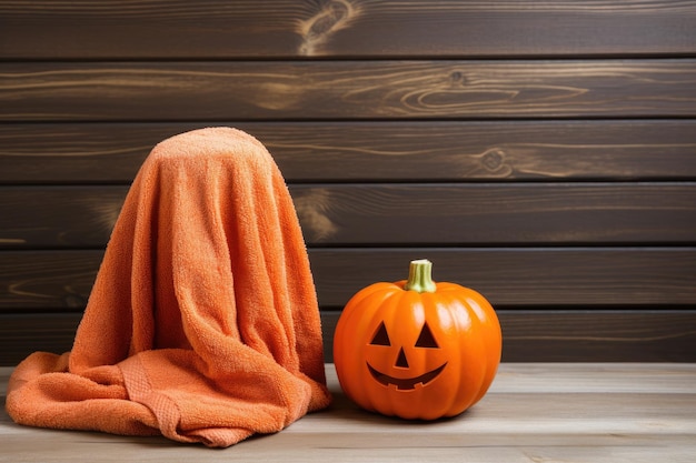 Pumpkin with skin treatment on wooden background