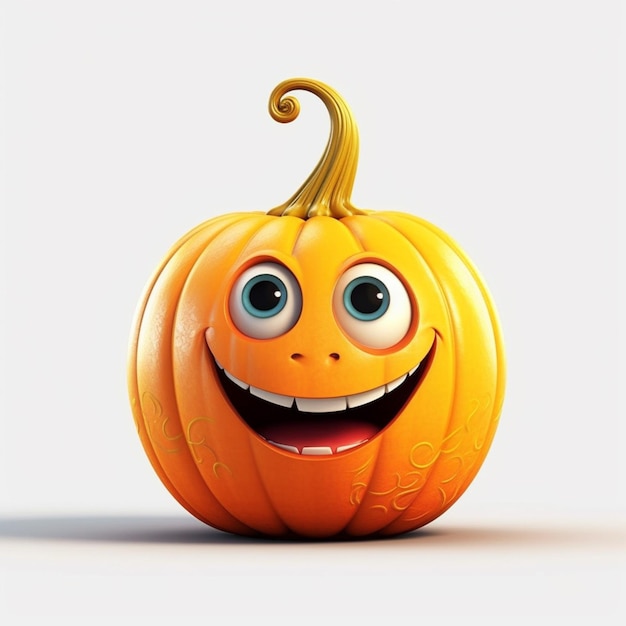 A pumpkin with a smiling face is on a white background.