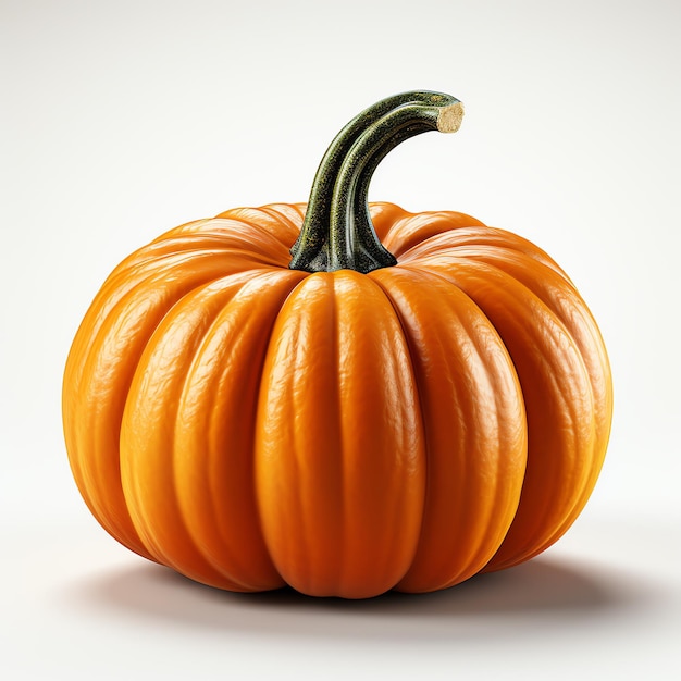 A pumpkin with stem on a white background