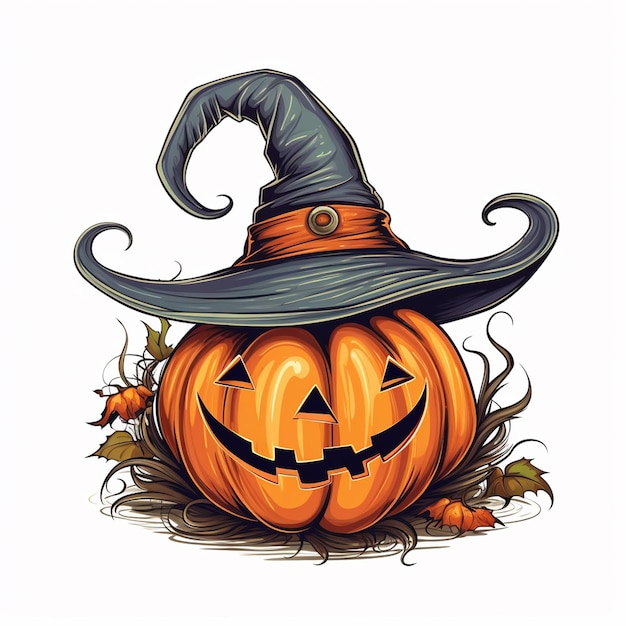 A pumpkin with a witch hat on it that says " pumpkin ".