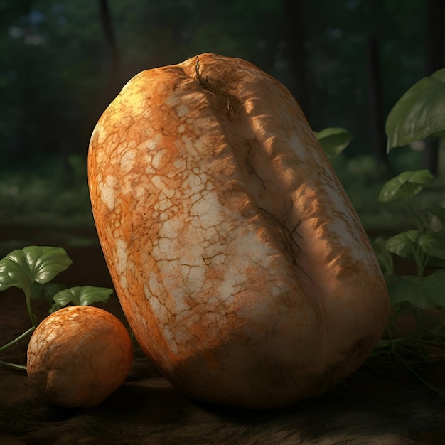 Pumpkin on a wooden table in the forest 3d render