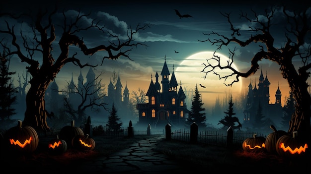 Pumpkin world of scary darknes covered by scary halloween land of dark fantasy unique ai art