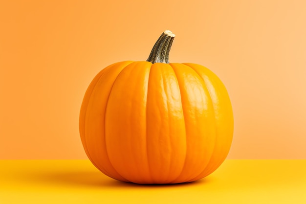 a pumpkin on a yellow surface