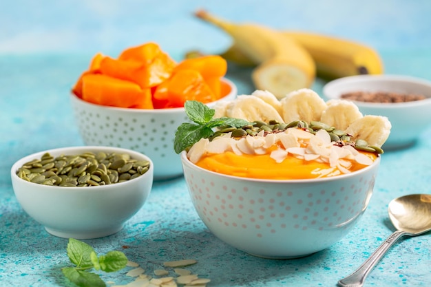 Pumpkinbanana smoothie in a bowl