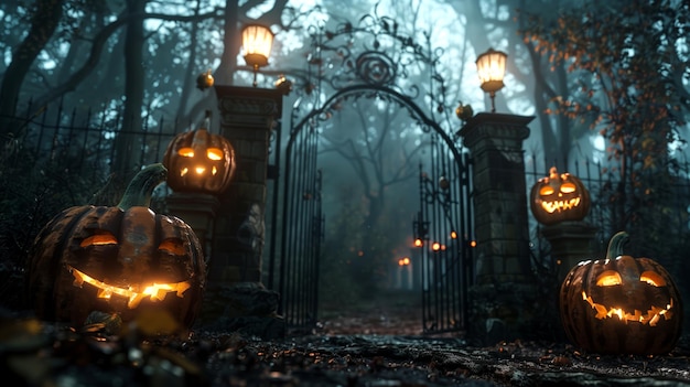 Pumpkinheaded guardians standing sentinel at the gates of a mystical pumpkin kingdom
