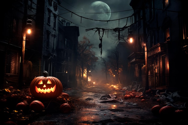 Pumpkinlantern for Halloween Jacko'lantern wallpaper Halloween backgroundAI Generated