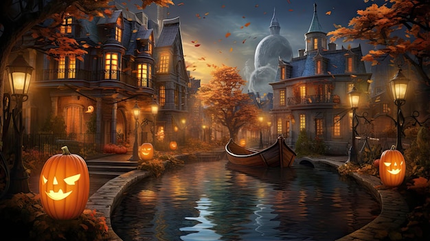 PumpkinLit Canal in a Enchanted City