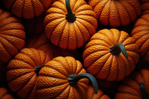 pumpkins are displayed on a table with other pumpkins.