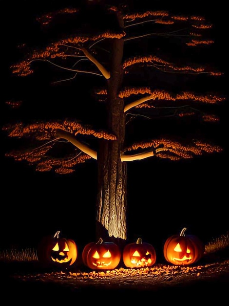 Photo pumpkins are lined up in a row the pumpkins are lined up in a row