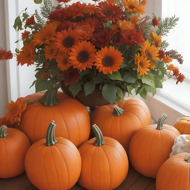 Pumpkins arrangement indoors