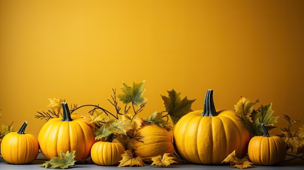 Pumpkins and autumn leaves