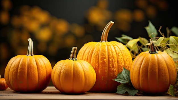 Pumpkins and autumn leaves