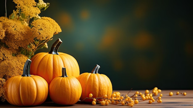 Pumpkins and autumn leaves