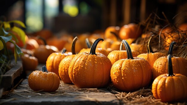 Pumpkins and autumn leaves