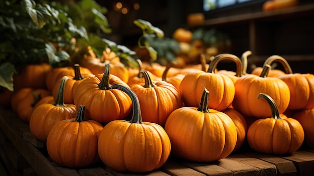 Pumpkins and autumn leaves