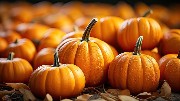 Pumpkins and autumn leaves