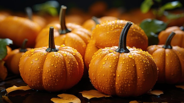 Pumpkins and autumn leaves