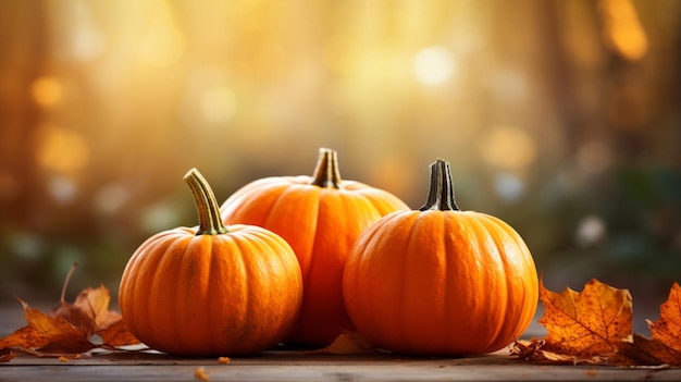 Pumpkins on the background of the autumn forest