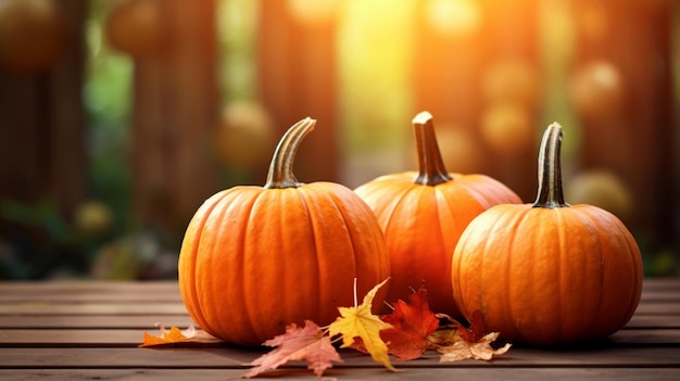 Pumpkins on the background of the autumn forest