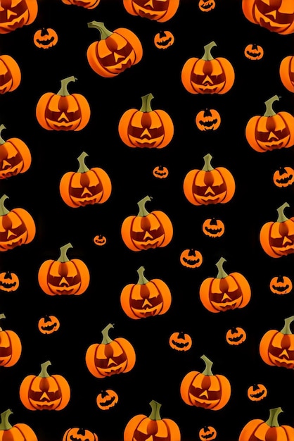 Pumpkins on a black background with a pattern of pumpkins on it