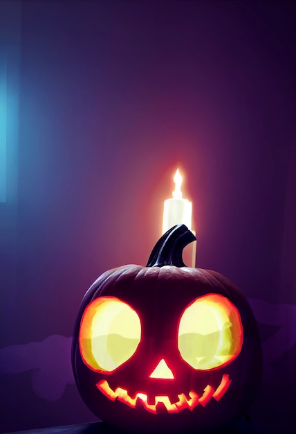 Pumpkins Burning In Forest At Night Halloween Background