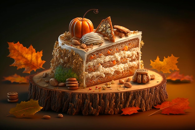 Pumpkins Cake Birthday Cake A pumpkins cake with cream frosting and a sprinkle of walnuts